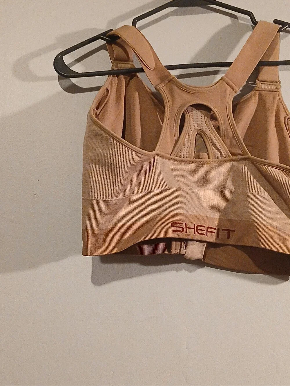 Shefit Womens Tan Sports Bra. Size 5 Luxe. Front Zip